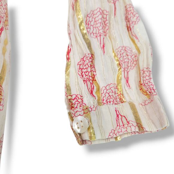 Almirah Girls Party Dress Gold Foil Pink Floral Long Sleeve Lined Ivory Boho 8Y - Picture 3 of 9